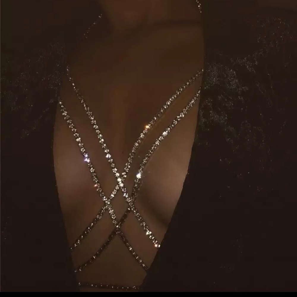 Full Rhinestone Double Crisscross Crystal Bra Chain